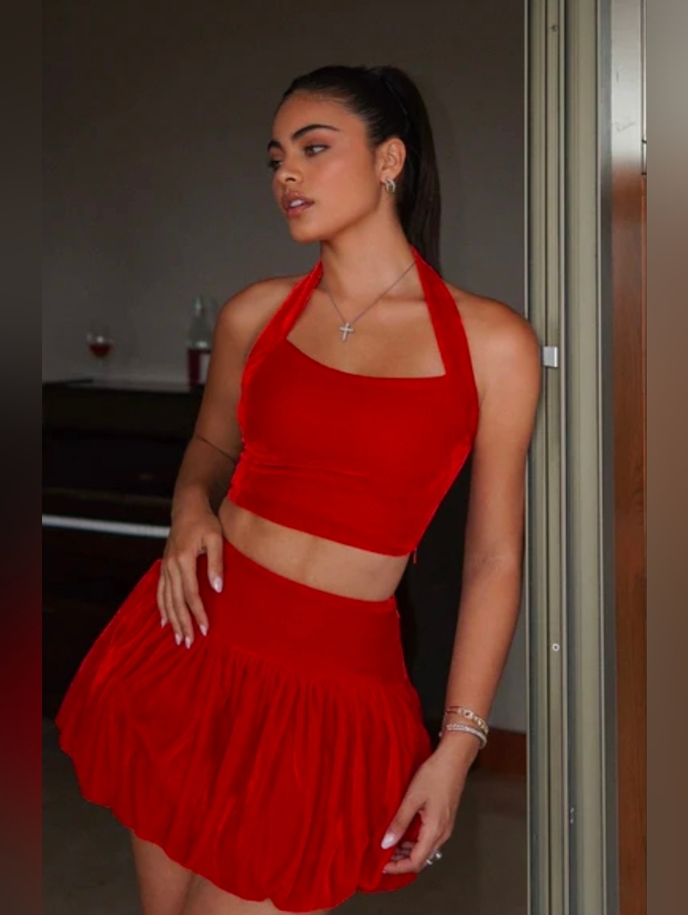 Fashion Nova Divine Velvet Bubble Skirt Set - Picture 3 of 10